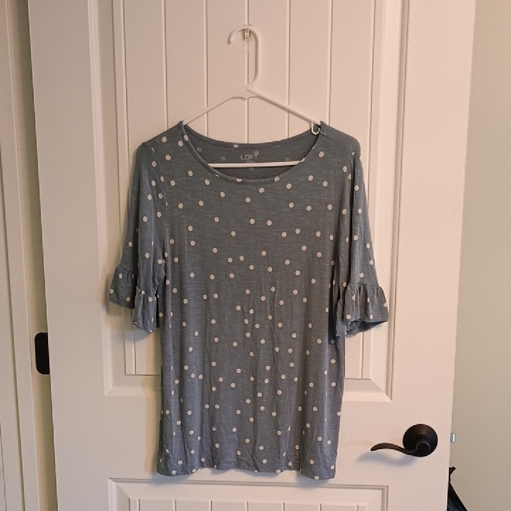 LOFT Blue Polka Dot Women's Top Size L